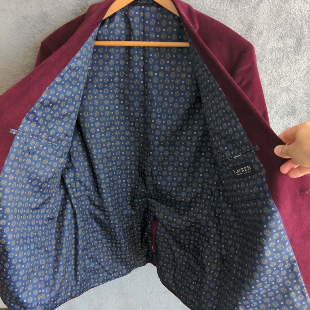 Ralph Lauren Black Label Corduroy Blazer 46L Burgundy Elbow Patches Academia - Picture 8 of 12
